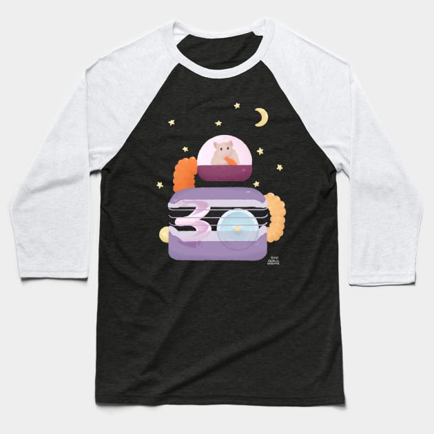 Cute Hamster in Space Cage Baseball T-Shirt by Annelie
